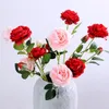 Handmade artificial flower silk peony flowers single branch with leaves for wedding table centerpieces home party decoration YHM51-1-ZWL