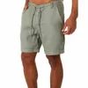 Zomer mannen shorts linnen ademend katoen sport dun lichtgewicht trekkoord solide losse strand korte broek 210714