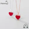 Prinsis Real 925 Sterling Silver Fashion Sweet Romantic Red Heart Necklace för Kvinnor Bröllop Alla hjärtans dag Smycken DP019 Q0531