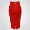 13色プラスサイズXL XXL 58cm女性セクシージッパーブラックブルーブルーオレンジレッドレーヨン包帯スカートデザイナーAラインファルダ210525
