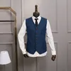 Azul Harringbone Casamento Smoking Homens Set Set Slim Fit Fit Custom Groomsmen Ternos para Jantar De Negócios Jantar Calças de Jaqueta De Prom 3 Piece (Jacket + Colete + Calças) Blazers Smoking