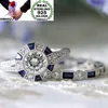 Cluster ringen omhxzj groothandel European mode vrouw man feest bruiloft cadeau zilver blauw hart zirkon 925 sterling ring set rr23