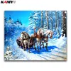 Kamy yi 5d diy живопись крестом рождественская лошадь снег сцена мозаика картина алмазная вышивка дома украшения подарок