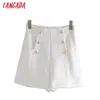 Tangada mulheres elegantes botões brancos shorts lado zíper bolsos feminino retro pantalones 2xn51 210719