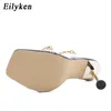 Eilyken Summer Fashion Chain Decoration PVC Transparent Strap Ladies Slippers Square Toe Sandals Women Stiletto High Heels Shoes 210310