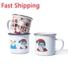 Sublimation Enamel Mug Stainless Steel Silver Edge Coffee Cup DIY Photo Handle Milk Tumblers Simple Home Water Cups LLD12019