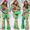 Women's Two Piece Pants TSXT 2022 African Style Women Printed 4-colors 2-piece Sets Casual Lady O-neck Half Sleeve Tops High Waist Long