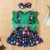 Ensembles de vêtements pour enfants filles Halloween tenues de noël enfants hauts à manches volantes + citrouille dinde robe à bretelles du père noël + noeud 3 pièces/ensemble printemps automne vêtements de bébé