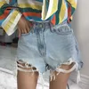 Fashion Summer Women Sexy High Waist Washed Hole Brushed Denim Shorts Solid Plus Size Lady Trousers 8751 210527