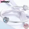WOSTU 100% 925 Sterling Silver Underwater World Fish Round Beads Charm Fit Original Bracelet Necklace Fine Jewelry Gift CQC763 Q0531