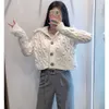 Kvinnor Knit Cardigan Pompoms Långärmade Collared Beskuren Chic Sweater Toppar Femme Vetement Ropa Mujer 210709