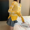 Women's Patchwork Plaid Knit Cardigan Woman Single-breasted Sweater Korean Fashion Chic Thin GD081 210922