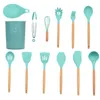 Silicone Utensils Sets Kitchen Tools With Wooden Handle Cookware Kitchenware 12 Pcs Set Non-Stick Pan Spatula Spade Leak Spade Soup Spoon Cooking Oil Brush YL457