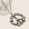 Colorful retro Pendant Necklaces Pearl inlaid LUCKY anti-war flower necklace Diamond