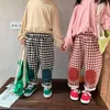 Girls boys fashion knee patch plaid casual trousers Autumn cotton unisex pants 211103