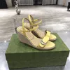 2021 Designer Weave Kvinnor Sandaler Wedge Hamp Rope Platform Högklackat Tjock Bottom Ljus Twine Flätad Sandal Vacation Öka Slippers Casual Shoes