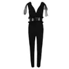 Women's Jumpsuits & Rompers ADYCE 2021 Summer Black Jumpsuit Party Elegant V-neck Sleeveless Lace-paneled Leather Straight Vestidos