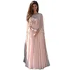 Eleganti abiti da sera convenzionali in chiffon rosa cipria arabo di Dubai con mantello musulmano A Line lungo abito da ballo Abaya caftano marocchino abiti da festa per celebrità lunghezza del pavimento