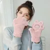 Five Fingers Gloves Women Cute Cat Claw Plush Mittens Warm Soft Short Fingerless Fluffy Bear Pink Costume Half Finger Party Gif