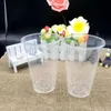500 ml Trinkgeschirr Einweg-Plastikbecher für Partytrinken mit Deckel Transparente Milchteebecher Mode verdicken hitzebeständige Tasse für kalte Heißgetränke
