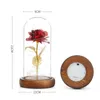 Ghirlande di fiori decorativi Fiore di rosa artificiale in lamina d'oro con stringa di luce a LED in cupola di vetro su base in legno Regalo di San Valentino Home De