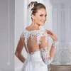 Nouvelle arrivée une ligne robes à manches longues en dentelle appliquée plus de taille robe de mariée robes nues vestido de noiva