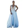 Seksowne South African Drights Prom Dresses 2022 Kobiety Jasne Niebieskie Pasy Aplikacje Długie Pociąg Formalna Party Dress Eventing Wear Spodnie Garnitury