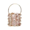 Sac seau creux en métal pour femmes, pochette de mariage en cristal, sac de soirée de luxe, petit sac à main de fête avec métal