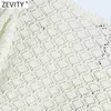 Zevity Womenファッション中空カニットショートニットセーター女性パフスリーブフリルレースアップシックカーディガンクロップトップS841 210603