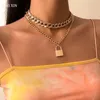 Shixin spesso cubano collegamento ghiacciato a catena collana girocollo con serratura collana Pendnat per le donne Chunky Strass collane hip hop
