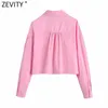 Zevity Femmes Simplement Solide Couleur Double Poches Patch Chemises Courtes Bureau Dame À Manches Longues Blouse Roupas Chic Chemise Tops LS9241 210603