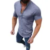 Summer męski bawełniany lniany top tee moda solidna koszulka T-shirt swobodny luźne krótkie guziki kolorowe kolorowe koszulki T200516