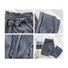 Gentillove Women Koreański Eleganckie Plisowane Szerokie Spodnie Niski Wysoka Talia Lace Up Bow Luźne Spodnie Dorywczo Pionowe Soft Pants Q0801