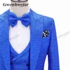 Gwenhwyfar Royal Blue Plaid Jackquard Jacket Mężczyźni garnitur Slim Fit Fit Wedding Tuxedo Custom Made Wedding Groom Party Garnitury Kostium Homme X0909