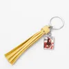 DHL100PCS Bag Parts Sublimation DIY Vit Blank Metall Keychain med tofs