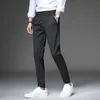 Brand Fashion High Quality Men Pants Straight Long Classic Business Summer Thin England Stripe Plaid Casual Full Trousers Male 211013