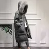 Vinter 90% Vit Duck Down Parka Kvinnor Varm stor Real Natural Fur Collar Hooded Long Thinken Jackor och rockar ner Outwear T200905