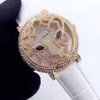 Uniek ontwerp Beroemd merk hol luipaard hoofd horloge panthere volledige diamanten lederen polshorloge voor dames heren 40 mm
