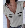 Summer Plus Size 5XL Eyebrows Eye Print Short Sleeve V-neck Women T-shirt 2020 Fashion New Casual Tops Graphic Tshirts Female Y0629