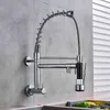 Wall Mount Spring Kitchen Faucet Handheld Spout Cold Water Kitchen Tap Dual Swive Spout In Wall Bathroom Kitchen Washing Faucet 211108