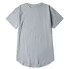 Мужская футболка Удлиненная уличная футболка Мужская одежда Длинные топы с изогнутым подолом Swag Hip Hop Urban Blank274C