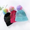 DHL Winter Beanie Hats Women Colorful Pompom Caps Sequined Knit Hairball Warm Cap Outdoor Fashion Windproof Beanies With Beads