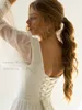 Glitter Tulle Wedding Dresses Women's Boho Bridal Gowns Long Sleeves V Neck Pleat Lace-up Corset Wedding Dress 2022268n