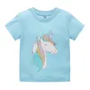 Jumping Meters Arrival Girls Unicorn T shirts Cotton Blue Fashion Baby Clothes Toddler Tees Short Sleeve Kids Tops 210529
