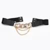 Riemen meerlagige ketting dames riem elastische stretch gold sliver metalen gesp bakken riemen mode wilde jas jurk pu lederen taillebandbelts doen