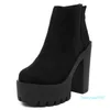 Boots Drop Fashion Black Ankle Women Thick Heels Spring Autumn Flock Platform Shoes High Zipper Ladies