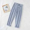 Hohe Taille Jeans Frauen Harem Hosen Lose Beiläufige Koreanische Mom Jean Vintage Weibliche Denim Hosen Plus Größe Pantalon Mit Gürtel 211104