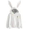 QRWR Autumn Winter Women Hoodies Kawaii Rabbit Ears Fashion Hoody Casual Solid Color Warm Sweatshirt For 210910