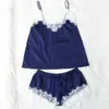 Satin Pyjamas Set Lace Trim Pijama Kort byxa Sexiga Cami Bridal Sleepwear Set för Women 210607