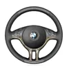 BMW E39 E46 2000-2005 / X5 E53 2000-2001のためのDIY側穴あきレザーステアリングホイールM色ステッチカバー